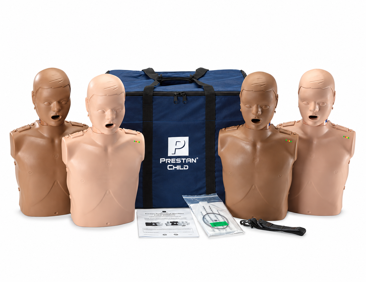 PRESTAN Professional — Ensemble mixte de 4 mannequins enfants de formation RCR avec sac de transport