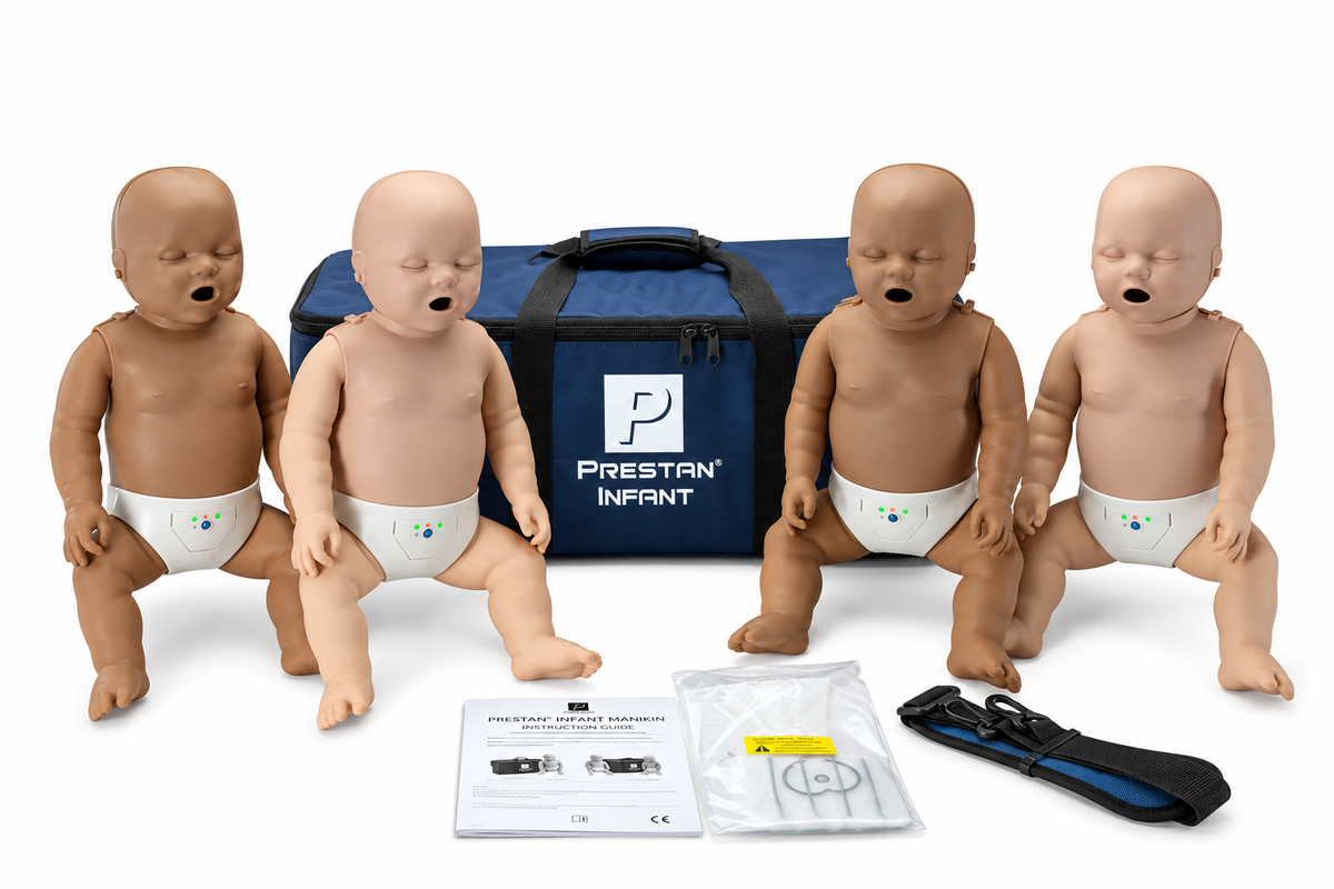 PRESTAN Professional — Ensemble mixte de 4 mannequins bébés de formation RCR avec sac de transport